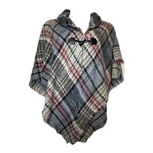 Altar Poncho Kimono One Size Women’s Houndstooth Loose Fit Raw Hem Soft Boho